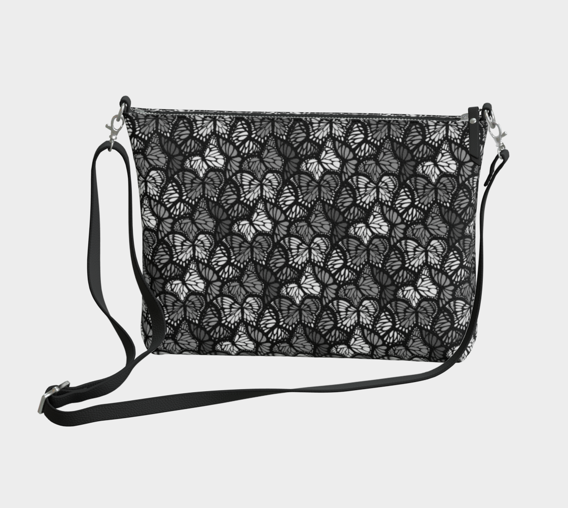 Vegan Leather Crossbody Purse (Grey Butterflies)