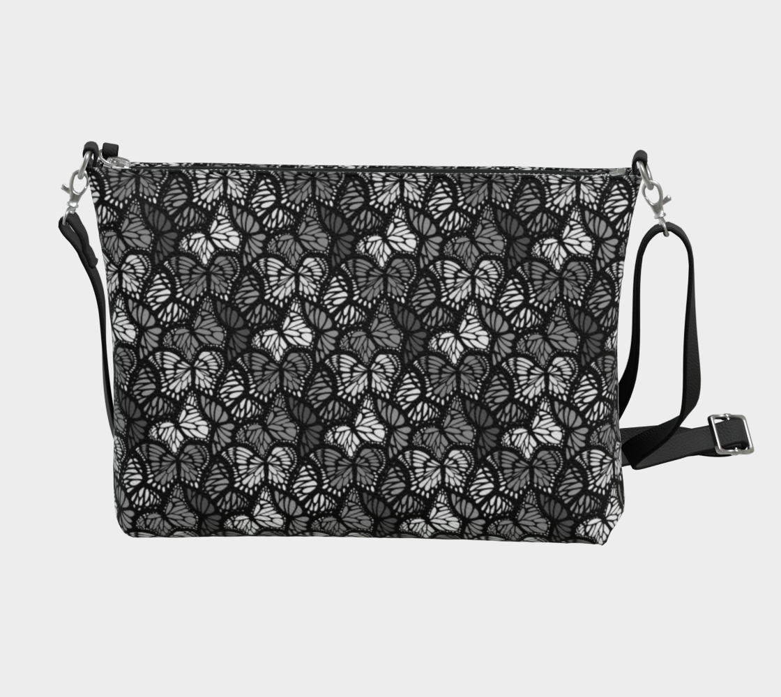 Vegan Leather Crossbody Purse (Grey Butterflies)