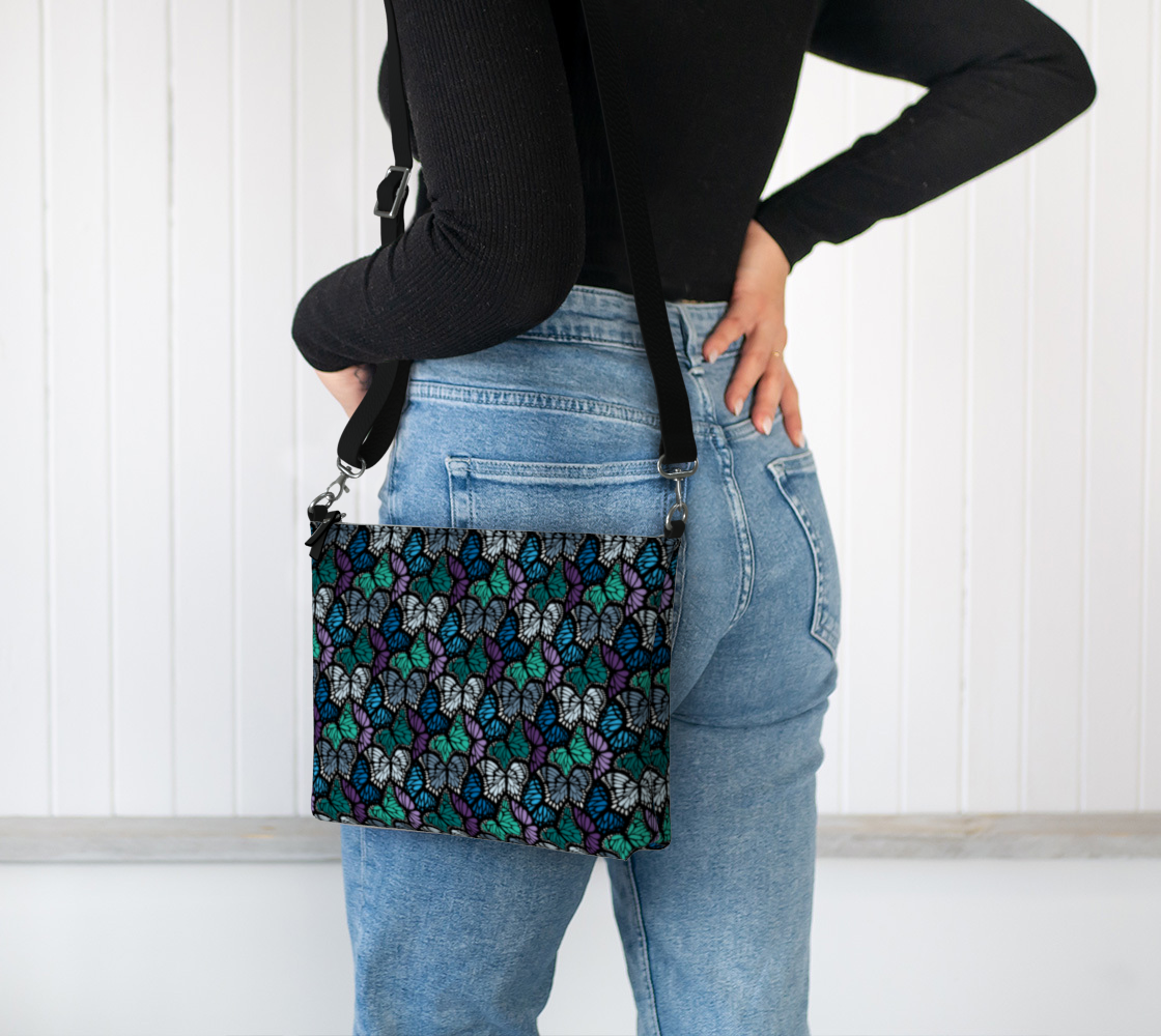 Vegan Leather Crossbody Purse (Cool Butterflies)