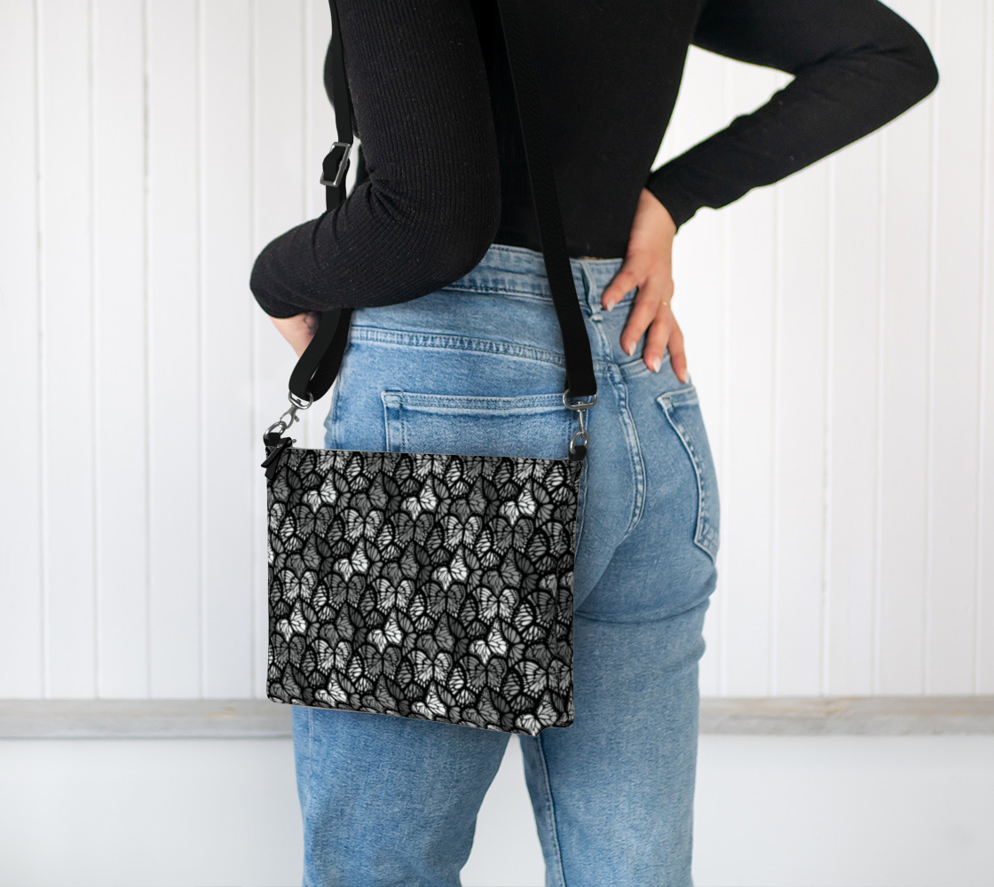 Vegan Leather Crossbody Purse (Grey Butterflies)